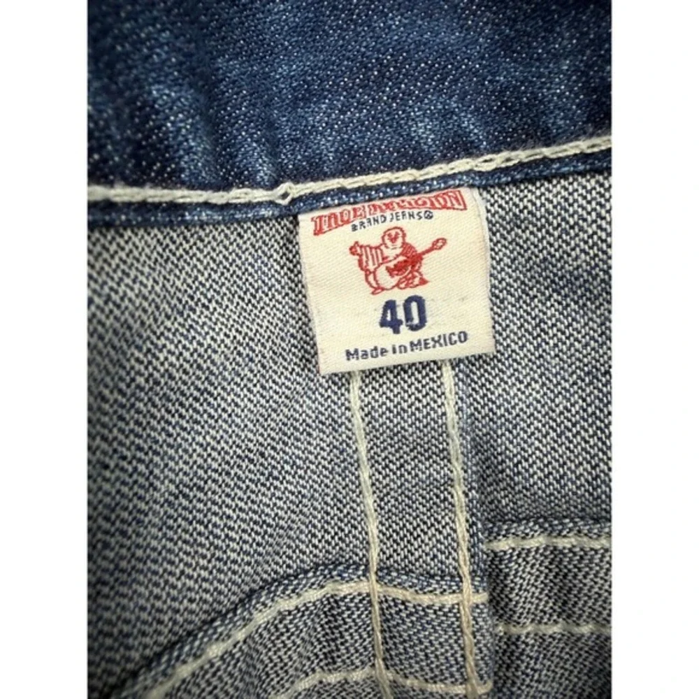 True Religion‎ Mens Straight Leg Jeans Medium Wash Red Rope Stitch Size 40